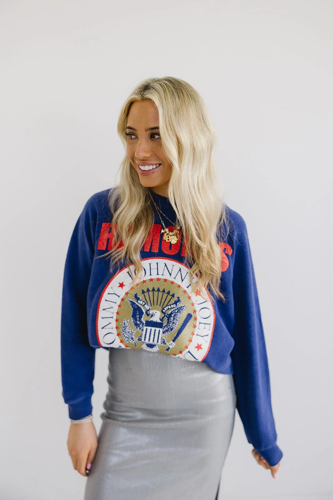 Ramones Reverse Raglan Crew - Blue Quartz