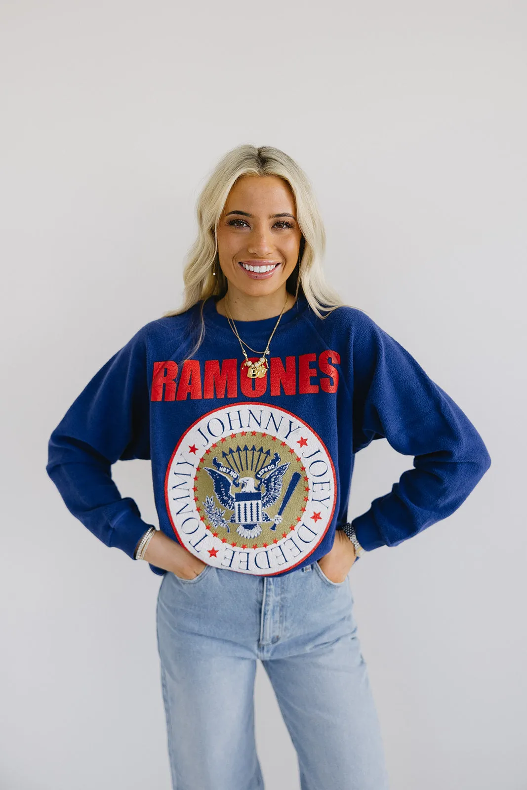 Ramones Reverse Raglan Crew - Blue Quartz