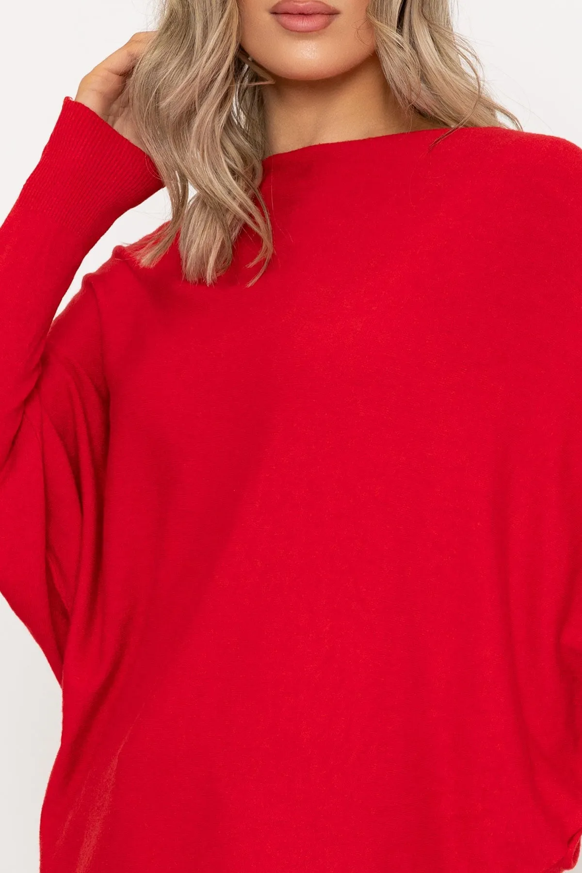 Red Batwing Knit Jumper