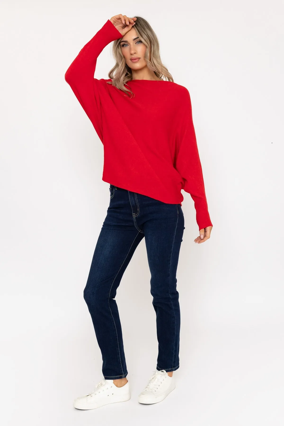 Red Batwing Knit Jumper