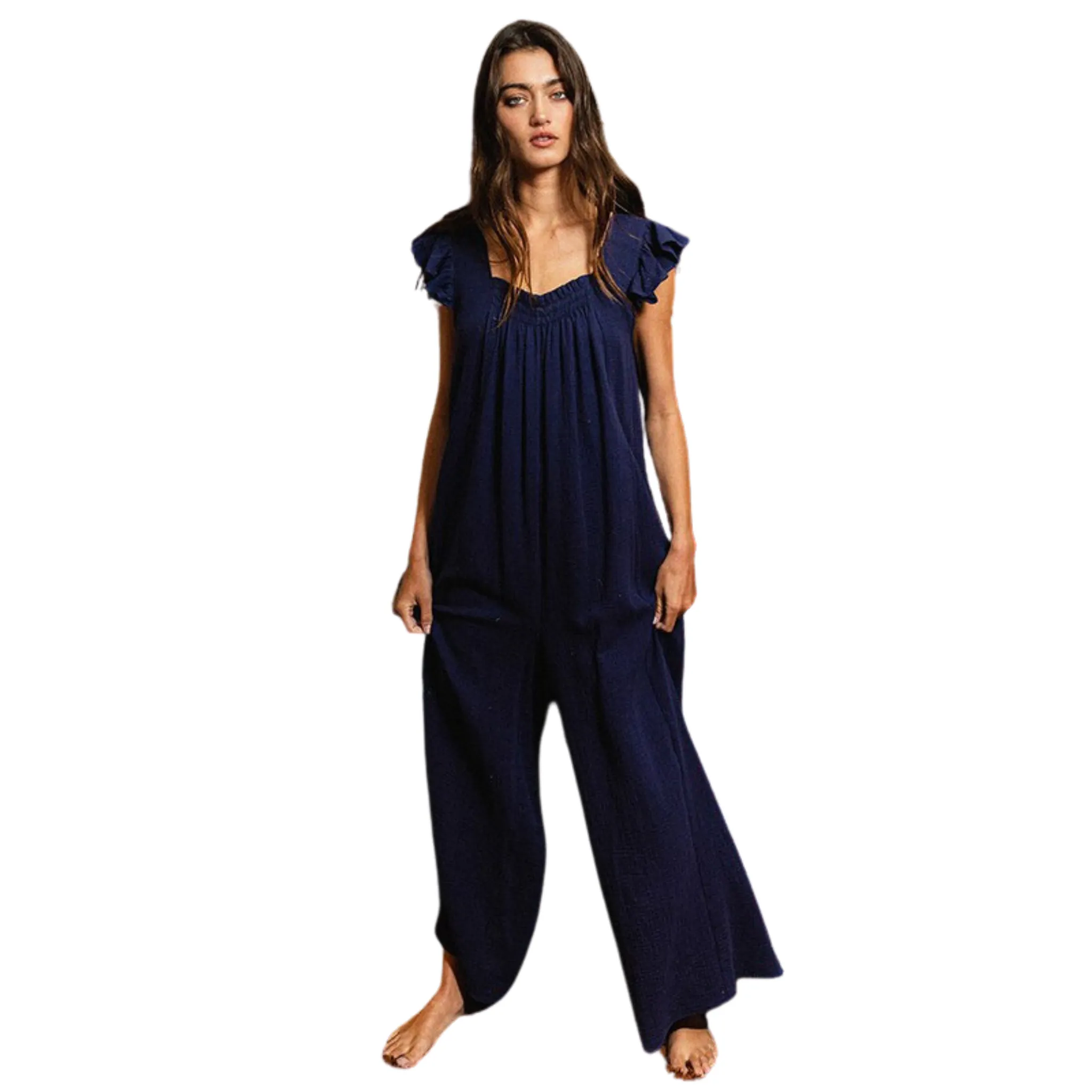 Ruffled Sleeve Wide Leg Jumpsuit