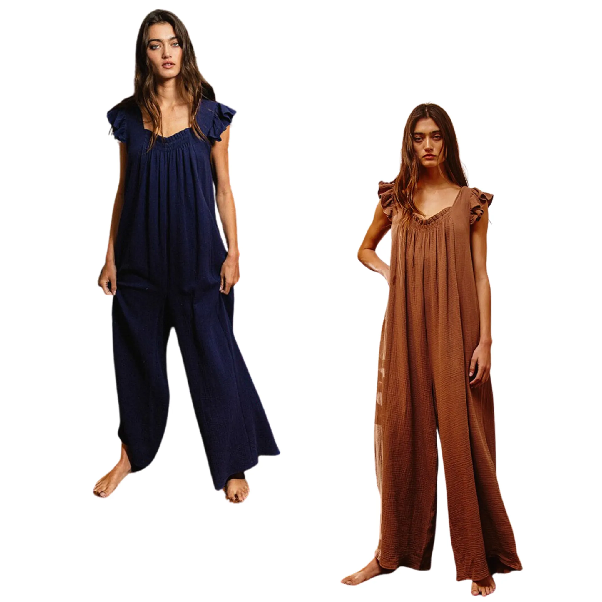 Ruffled Sleeve Wide Leg Jumpsuit