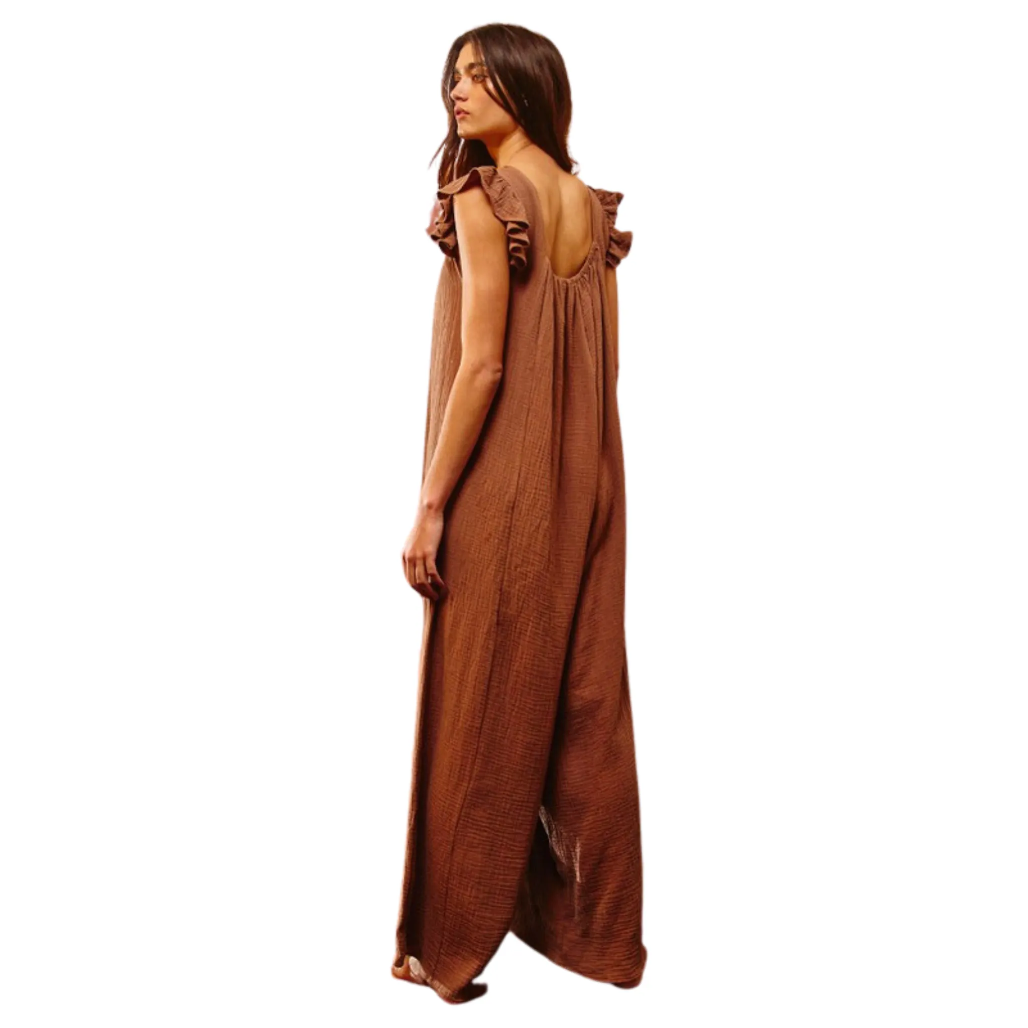 Ruffled Sleeve Wide Leg Jumpsuit