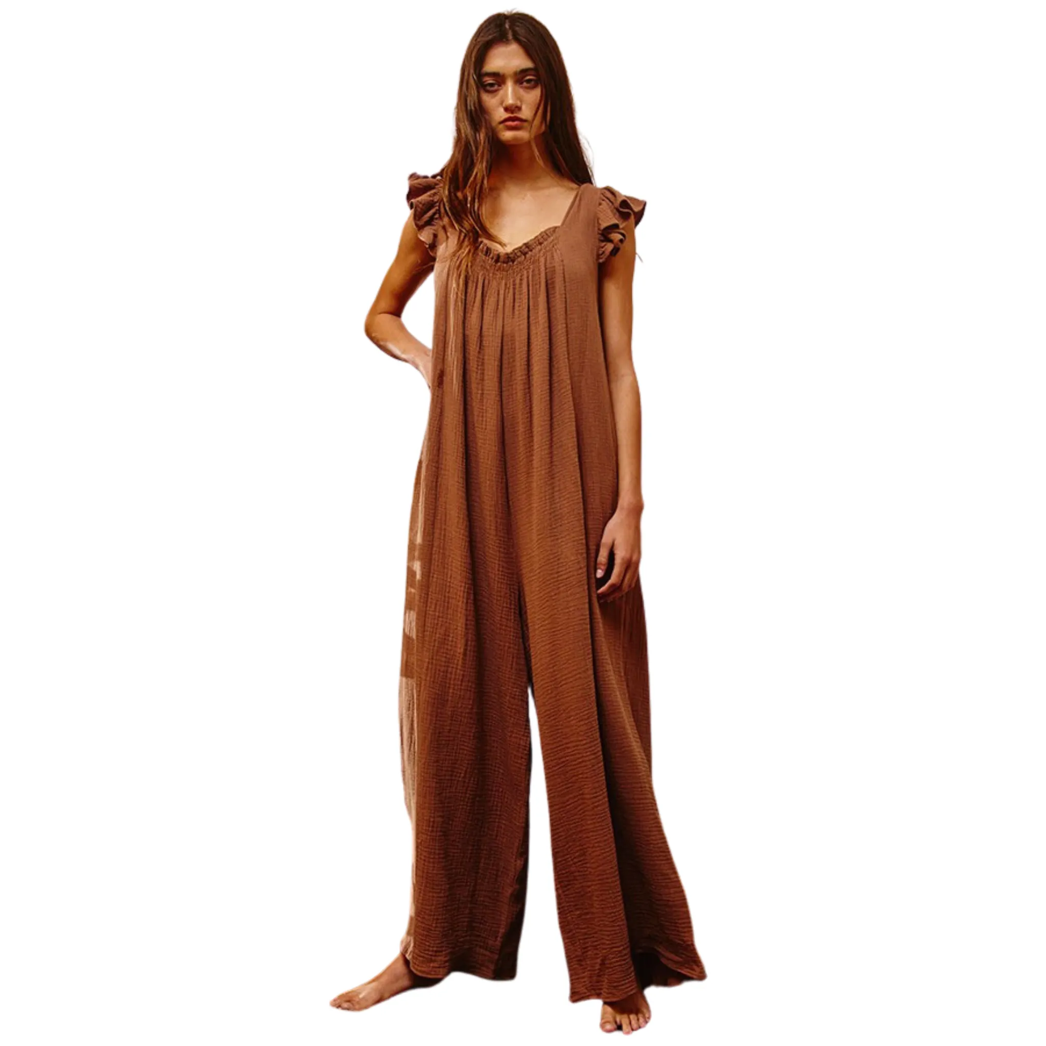 Ruffled Sleeve Wide Leg Jumpsuit