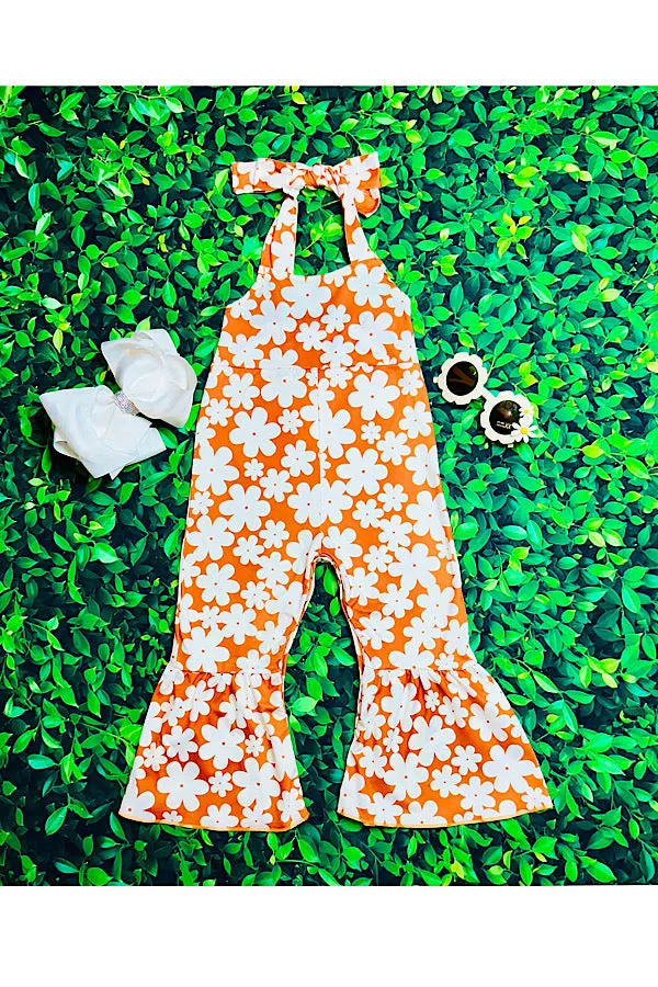 Rust & white flowers halter girls jumpsuit 1151WY