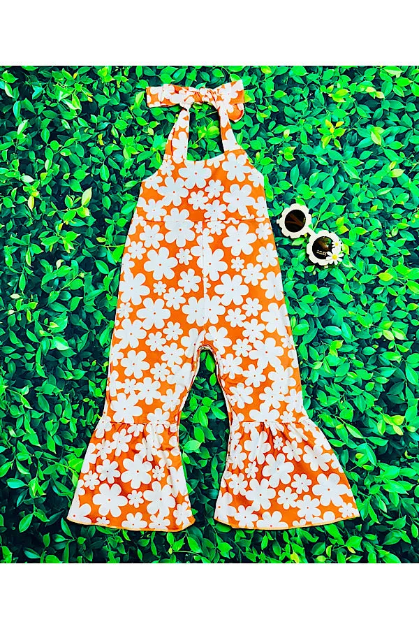 Rust & white flowers halter girls jumpsuit 1151WY