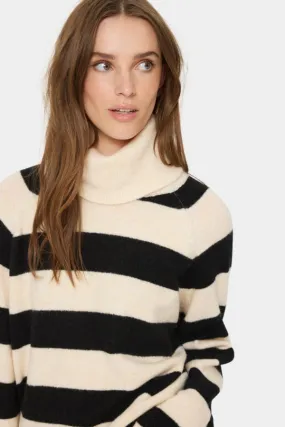 Saint Tropez Roll Stripe Roll Neck Jumper Black Cream