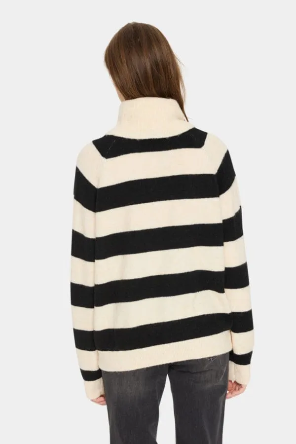 Saint Tropez Roll Stripe Roll Neck Jumper Black Cream