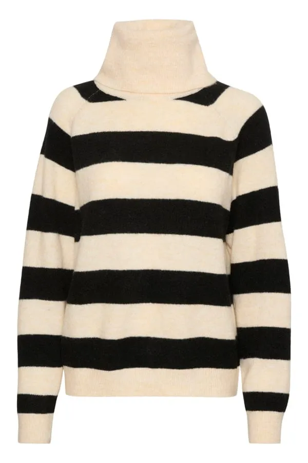 Saint Tropez Roll Stripe Roll Neck Jumper Black Cream