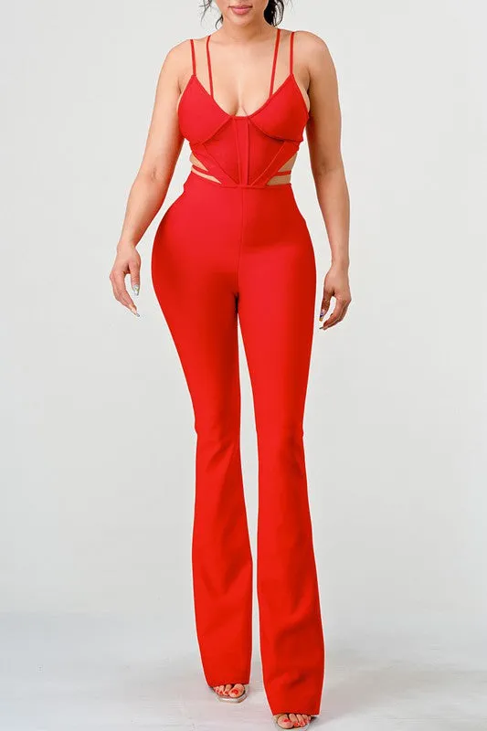 Seeing Red- Bodycon Fitted Red Jumpsuit