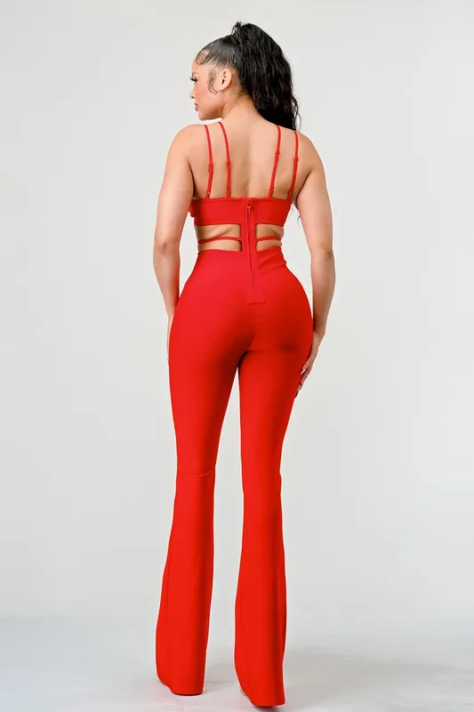 Seeing Red- Bodycon Fitted Red Jumpsuit