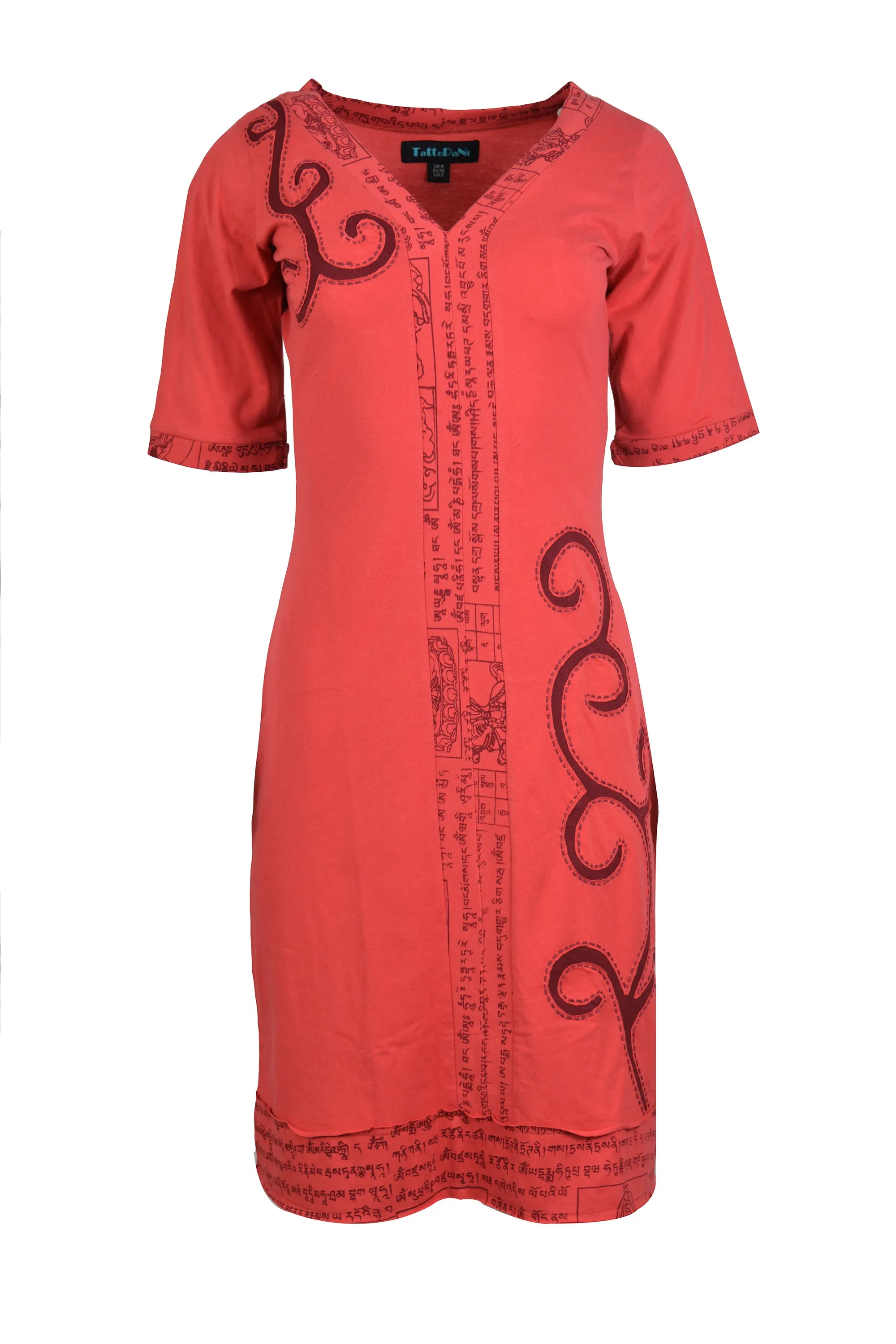 short-sleeve-mantra-print-evening-dress