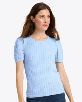 Short Sleeve Sweater in Blue Pointelle