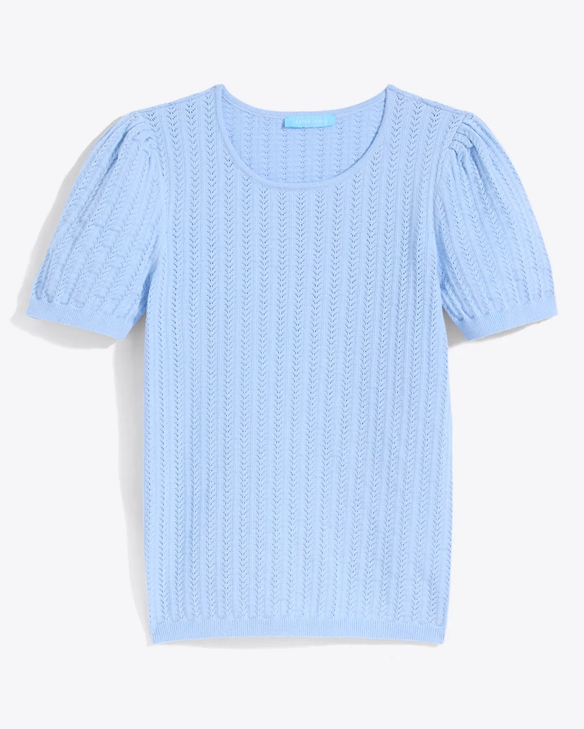 Short Sleeve Sweater in Blue Pointelle