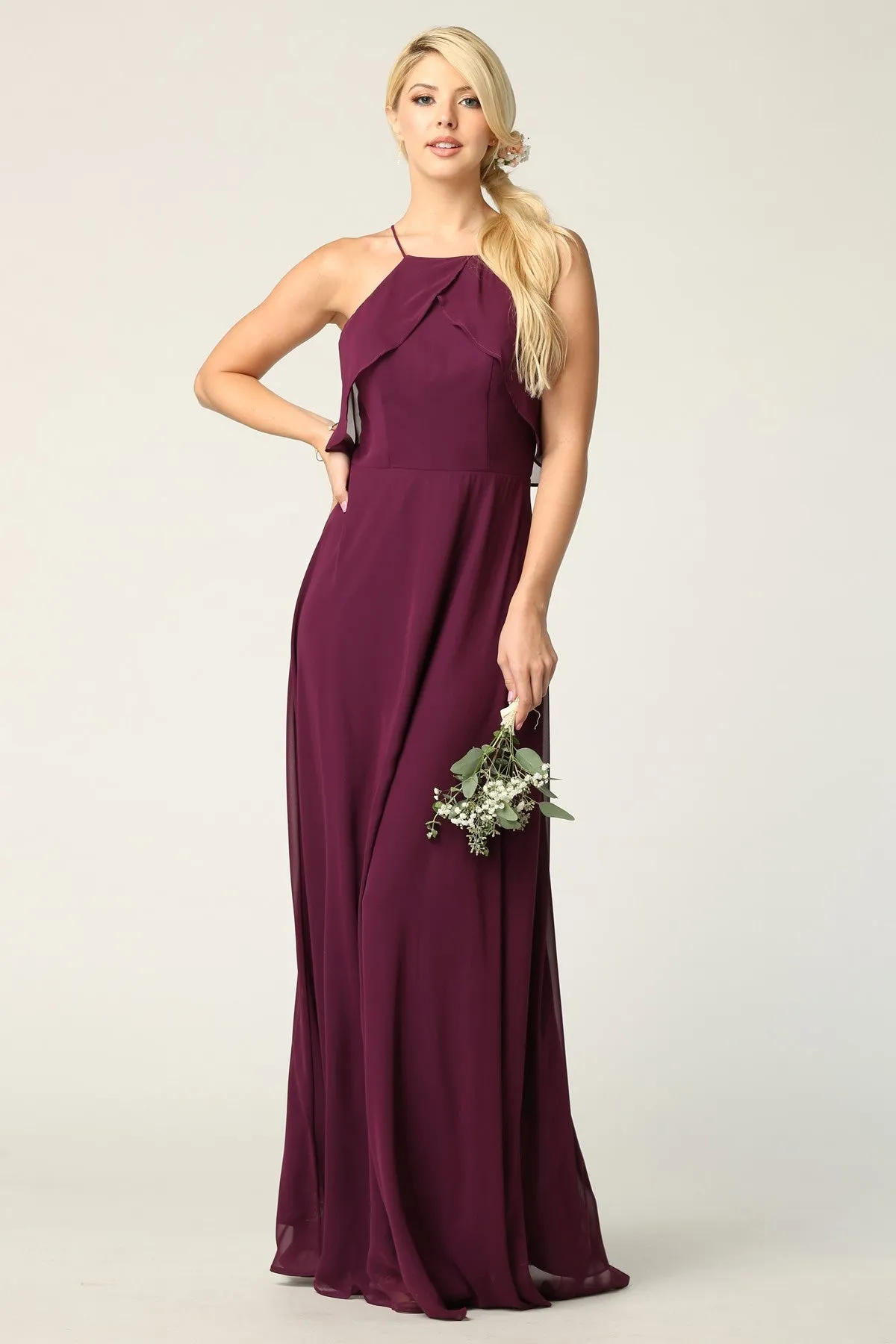 Sigma Halter Ruffle Maxi Bridesmaid Dress