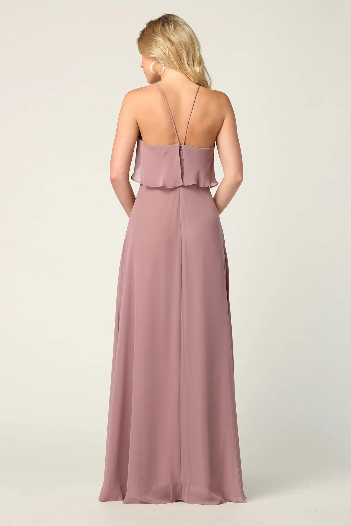 Sigma Halter Ruffle Maxi Bridesmaid Dress