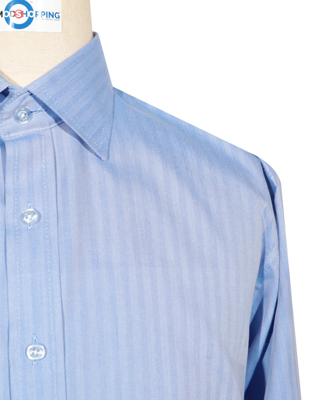 Spread Collar Shirt - Royal Blue Herringbone Spread Collar Shirts