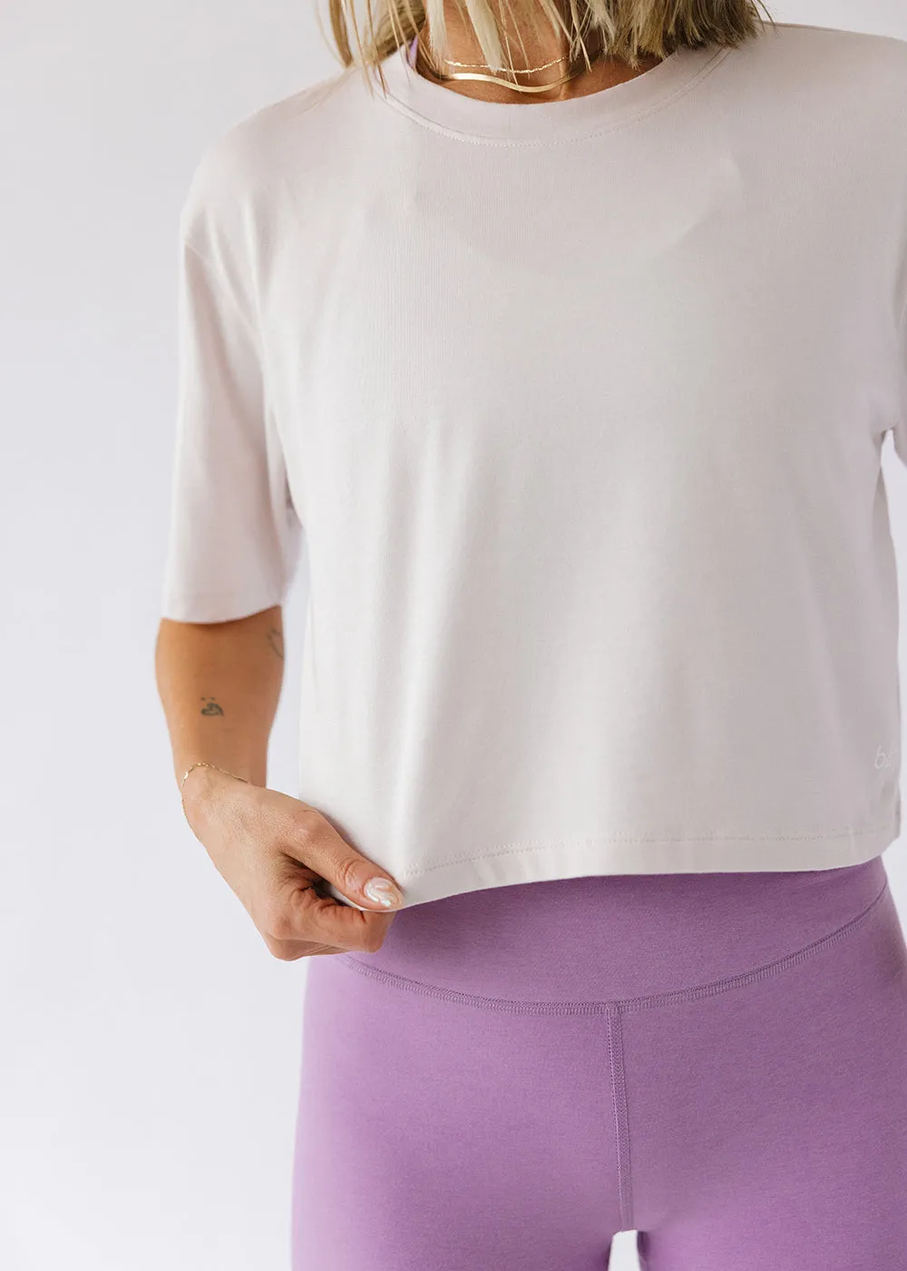 Stay In Oversized Cropped Tee - Cream Lavender