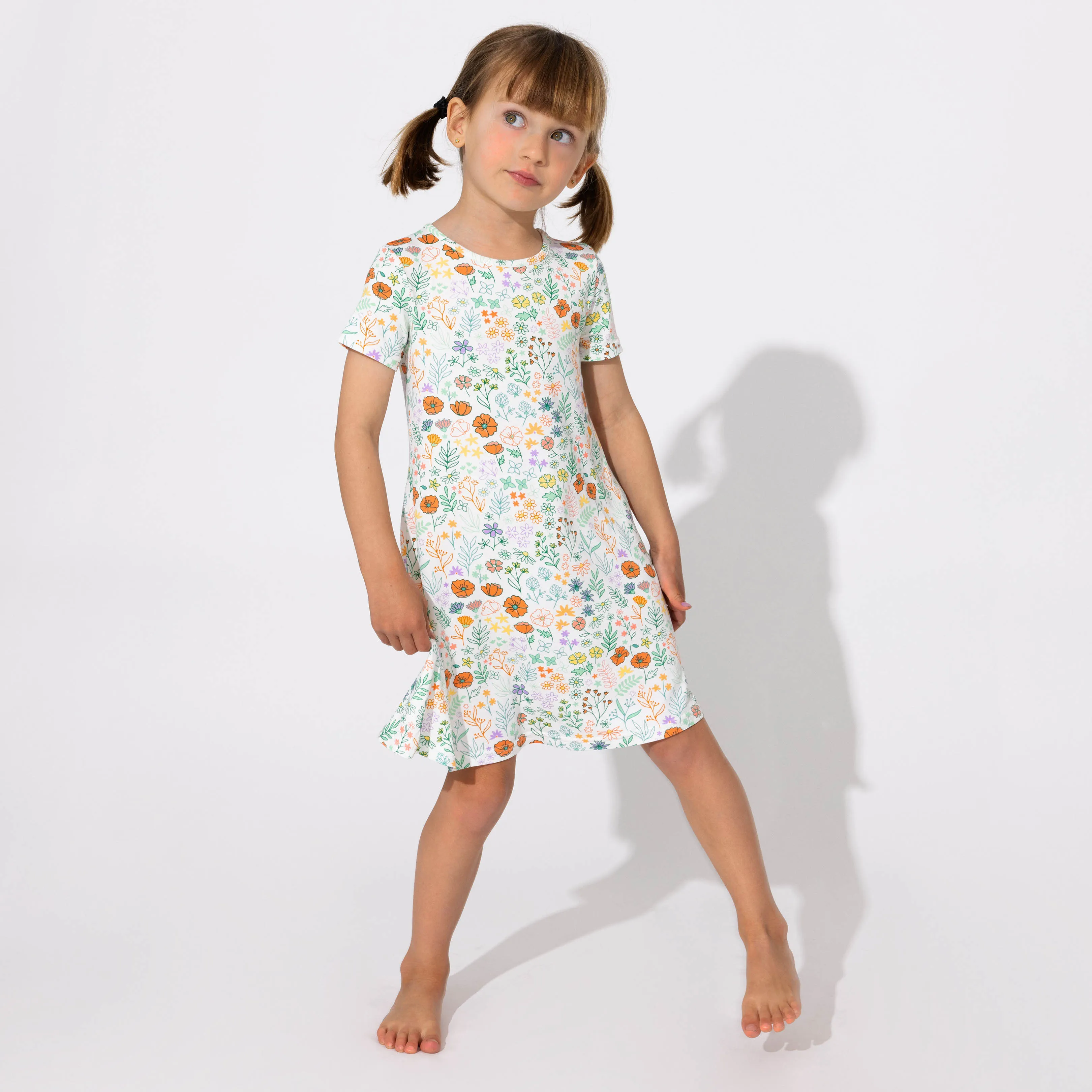 Summer Floral Bamboo Girls' Short Sleeve Dress