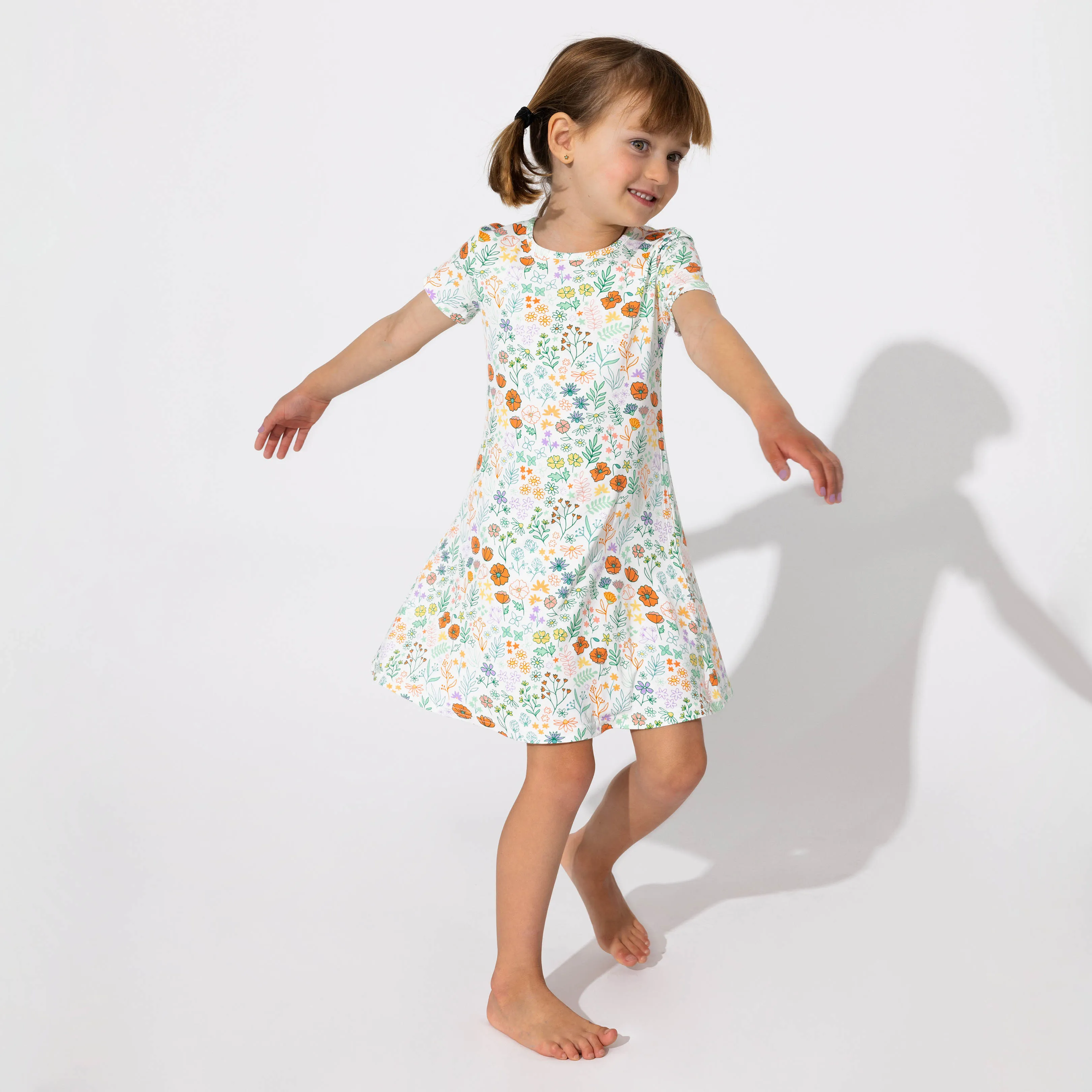 Summer Floral Bamboo Girls' Short Sleeve Dress