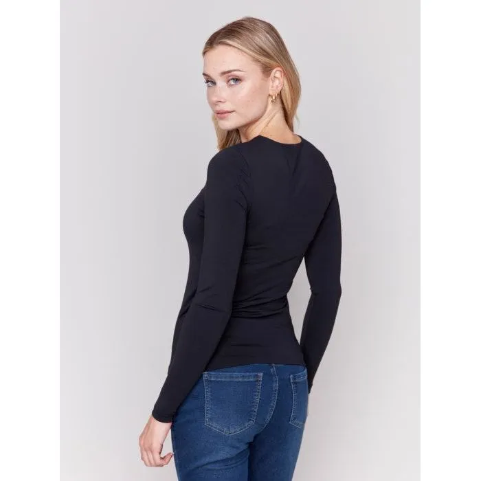 Super Stretch Long Sleeve Top Double Cloth Knit in Black