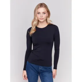 Super Stretch Long Sleeve Top Double Cloth Knit in Black