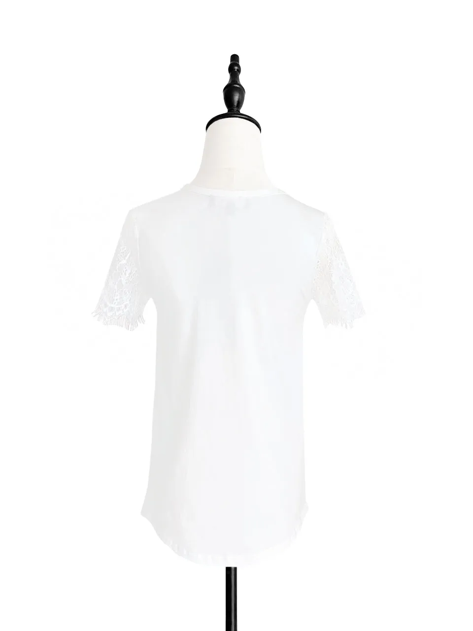 Surprise Sale! White Eyelash Lace Sleeves Mix Media Square Neck Tee