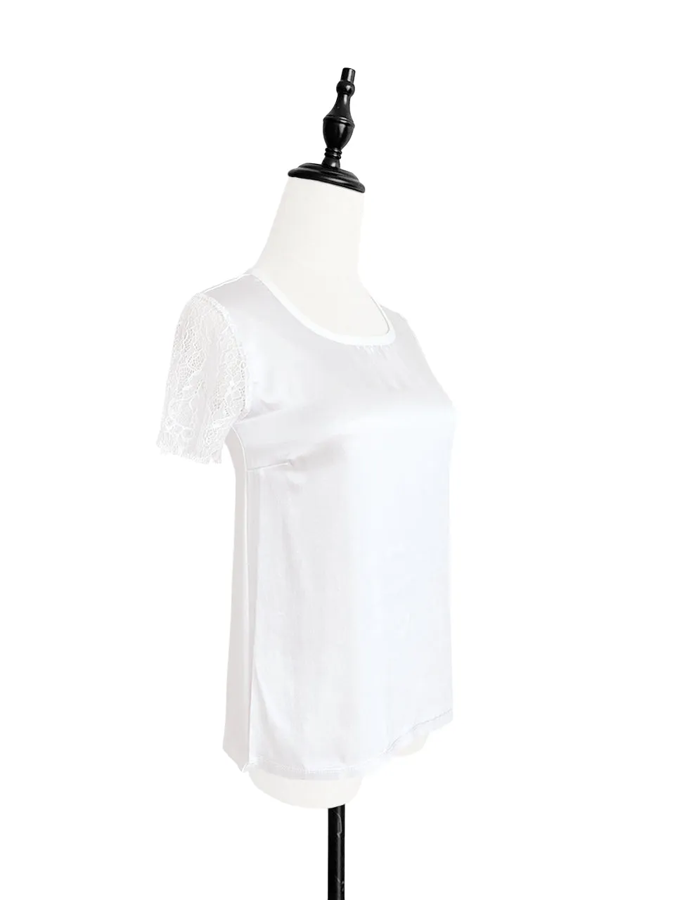 Surprise Sale! White Eyelash Lace Sleeves Mix Media Square Neck Tee