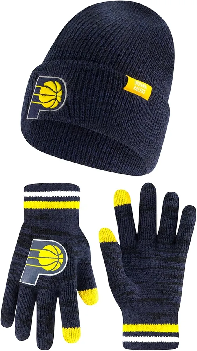 Ultra Game NBA Official Men's Super Soft Winter Beanie Knit Hat with Extra Warm Touch Screen Gloves, Indiana Pacers, Team Color|Indiana Pacers