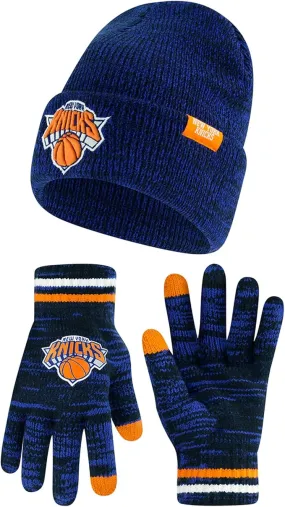 Ultra Game NBA Official Men's Super Soft Winter Beanie Knit Hat with Extra Warm Touch Screen Gloves, New York Knicks, Team Color|New York Knicks