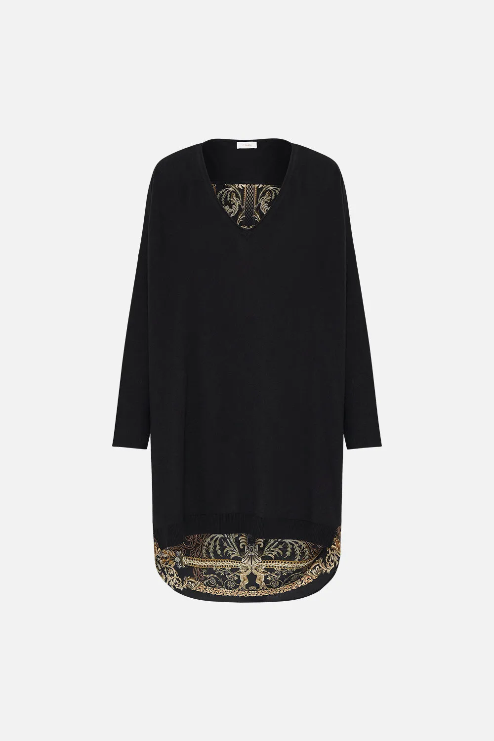 V NECK JUMPER WITH PRINT BACK THE NIGHT IS NOIR