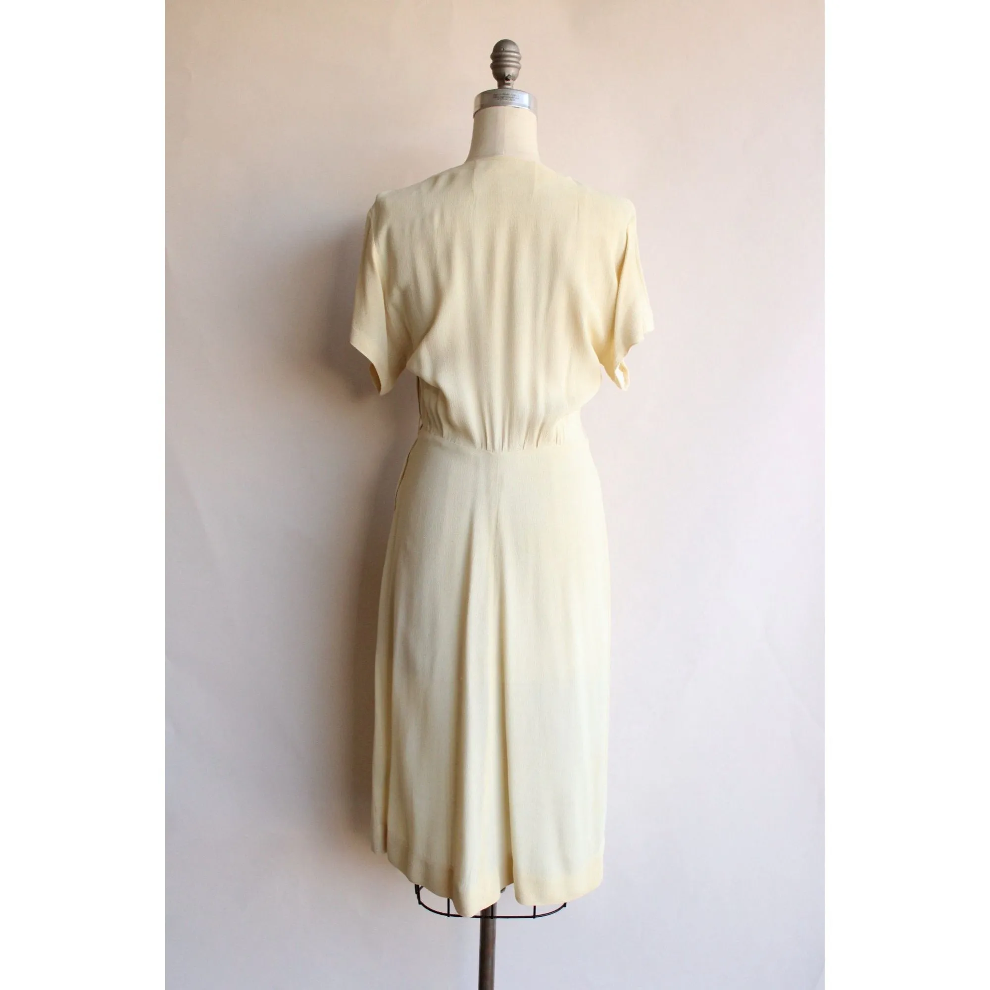 Vintage 1940s Best & Co Rayon Cream Dress with Beaded Bodice