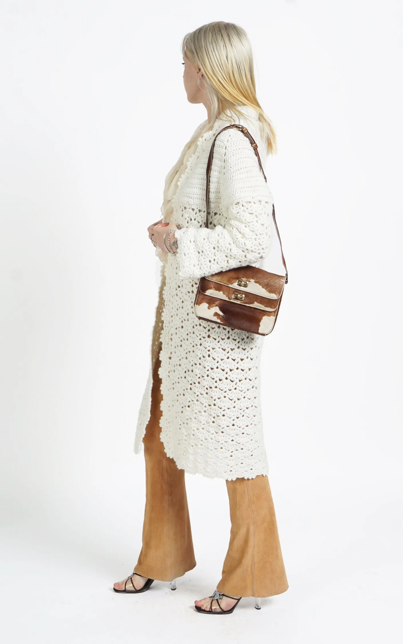 VINTAGE White Crochet Knitted Boho Long Cardigan