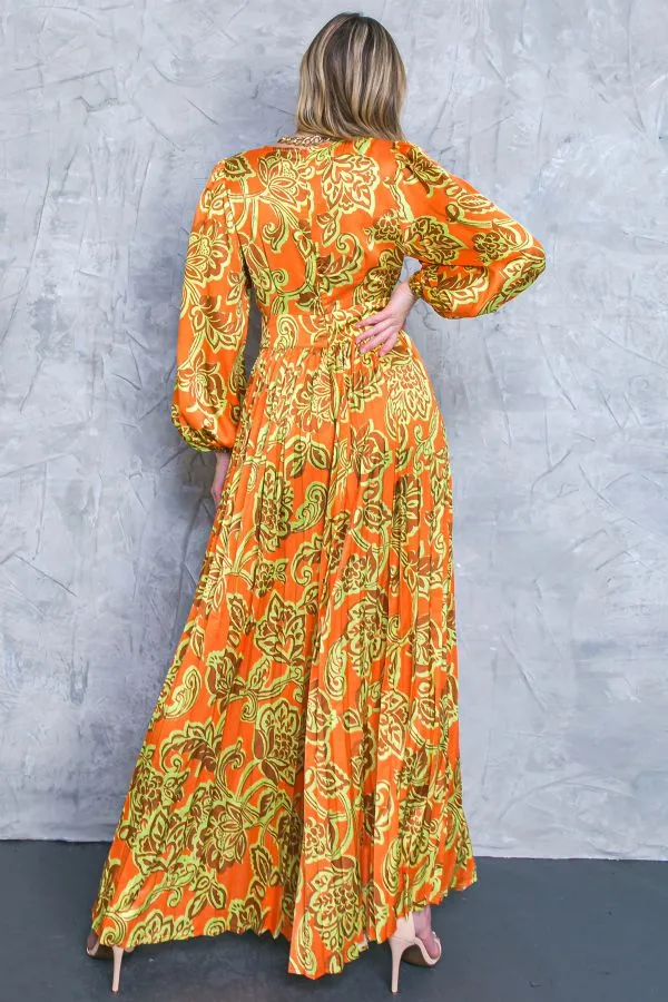 Women's Flying Tomato Printed Orange & Brown Baroque Satin Jumpsuit