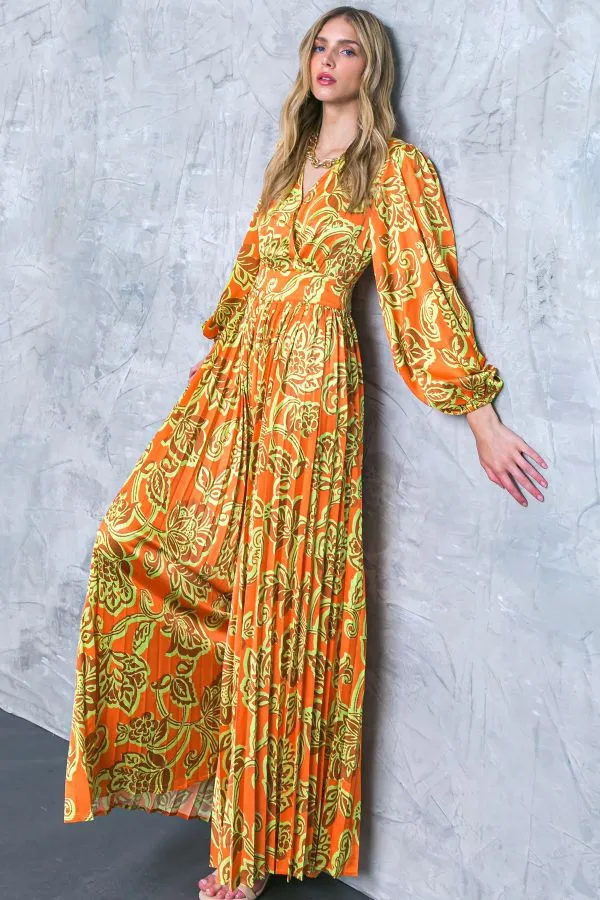 Women's Flying Tomato Printed Orange & Brown Baroque Satin Jumpsuit