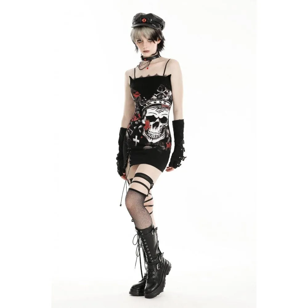 Women's Gothic Skull Printed Witch Slip Dress