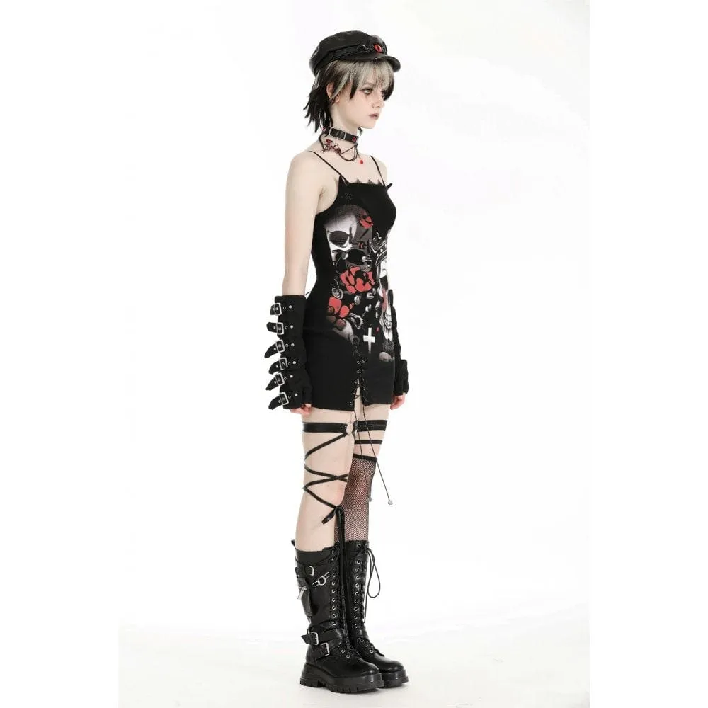 Women's Gothic Skull Printed Witch Slip Dress