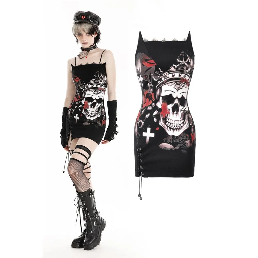 Women's Gothic Skull Printed Witch Slip Dress