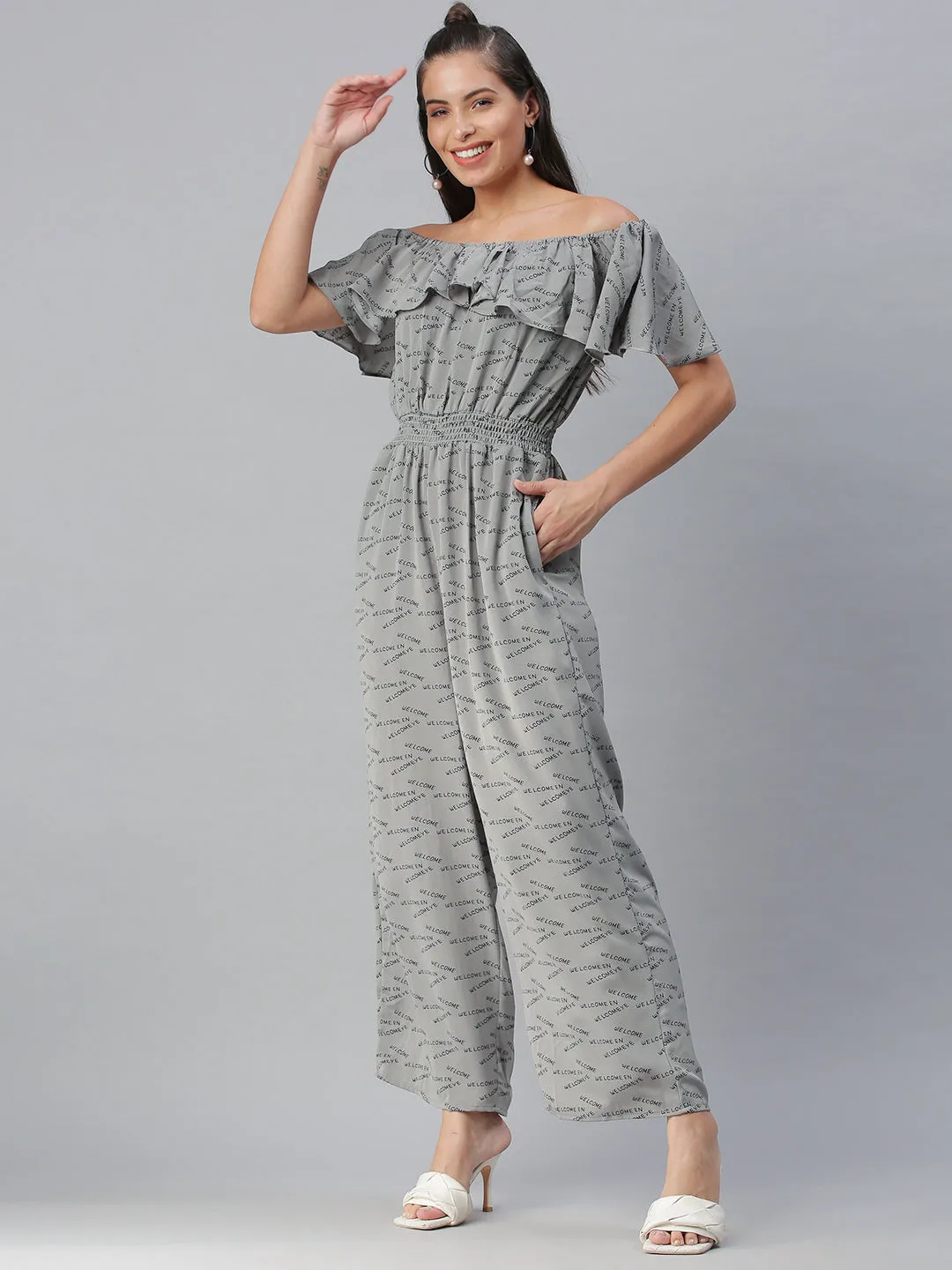 Women's Grey Printed Jumpsuit