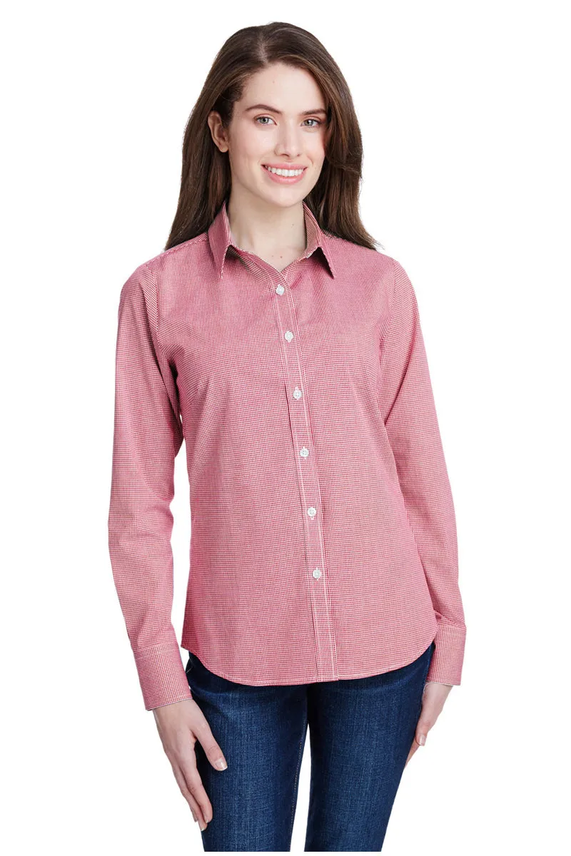 Women's Microcheck Long Sleeve Cotton Shirt (Red / White)