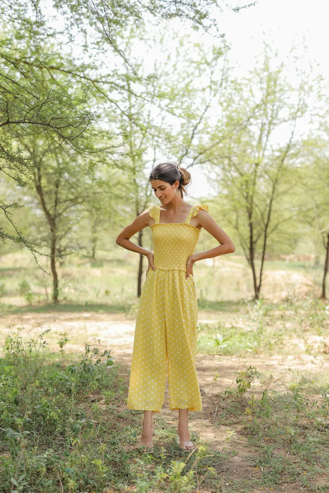 YELLOW POLKA DOT JUMPSUIT