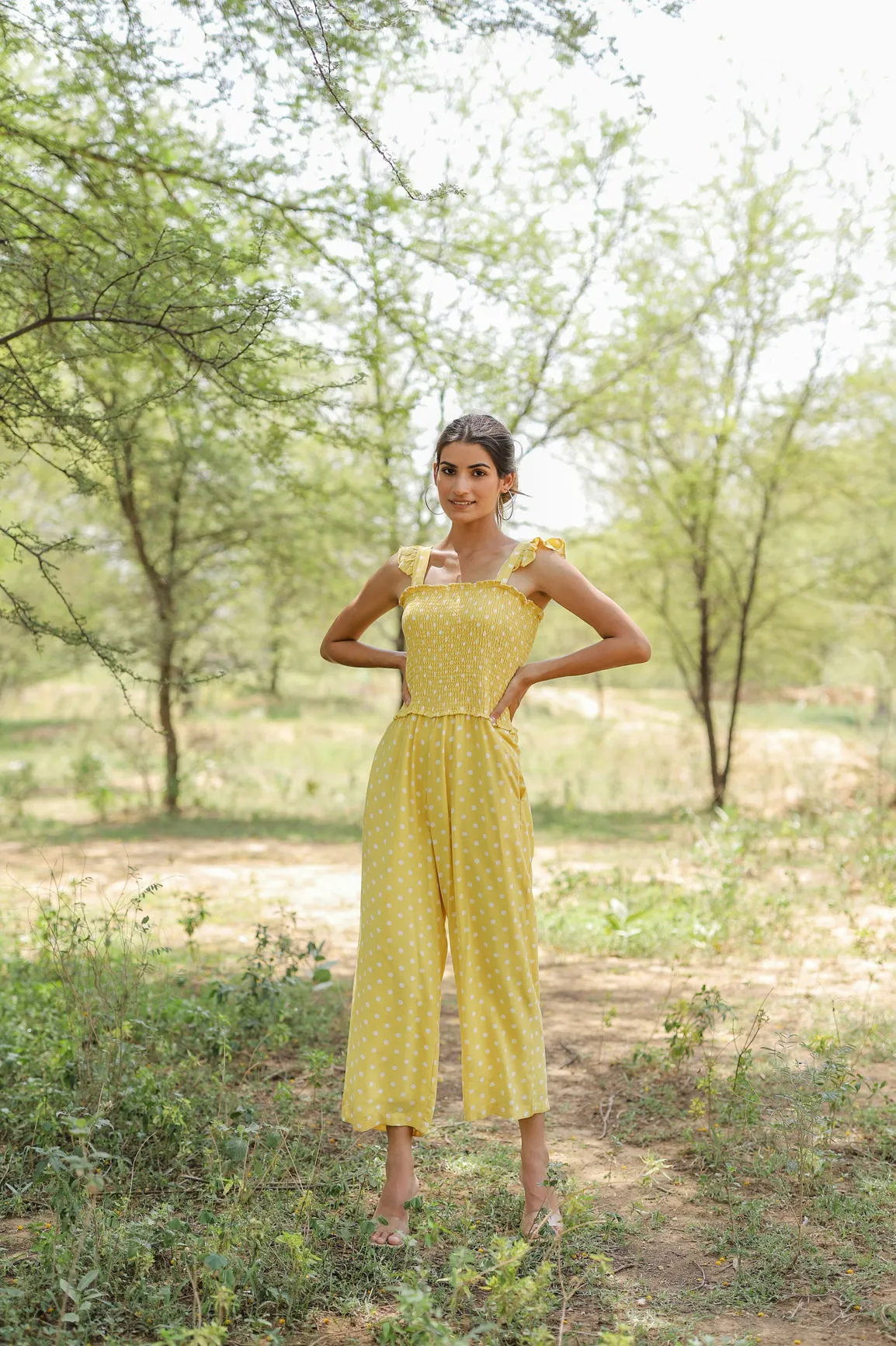 YELLOW POLKA DOT JUMPSUIT